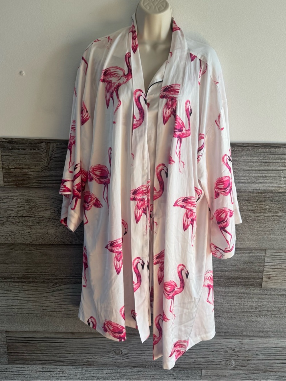 Soma Flamingo Pajama Set 3 Piece Robe Top Pants XL (S1) - Picture 4 of 13